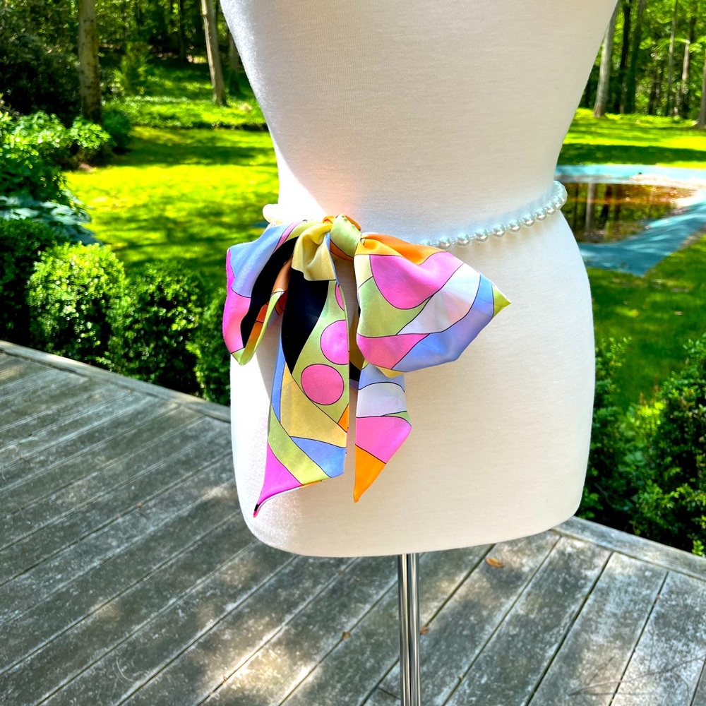 Colorful Silk Scarf and Pearl Belt